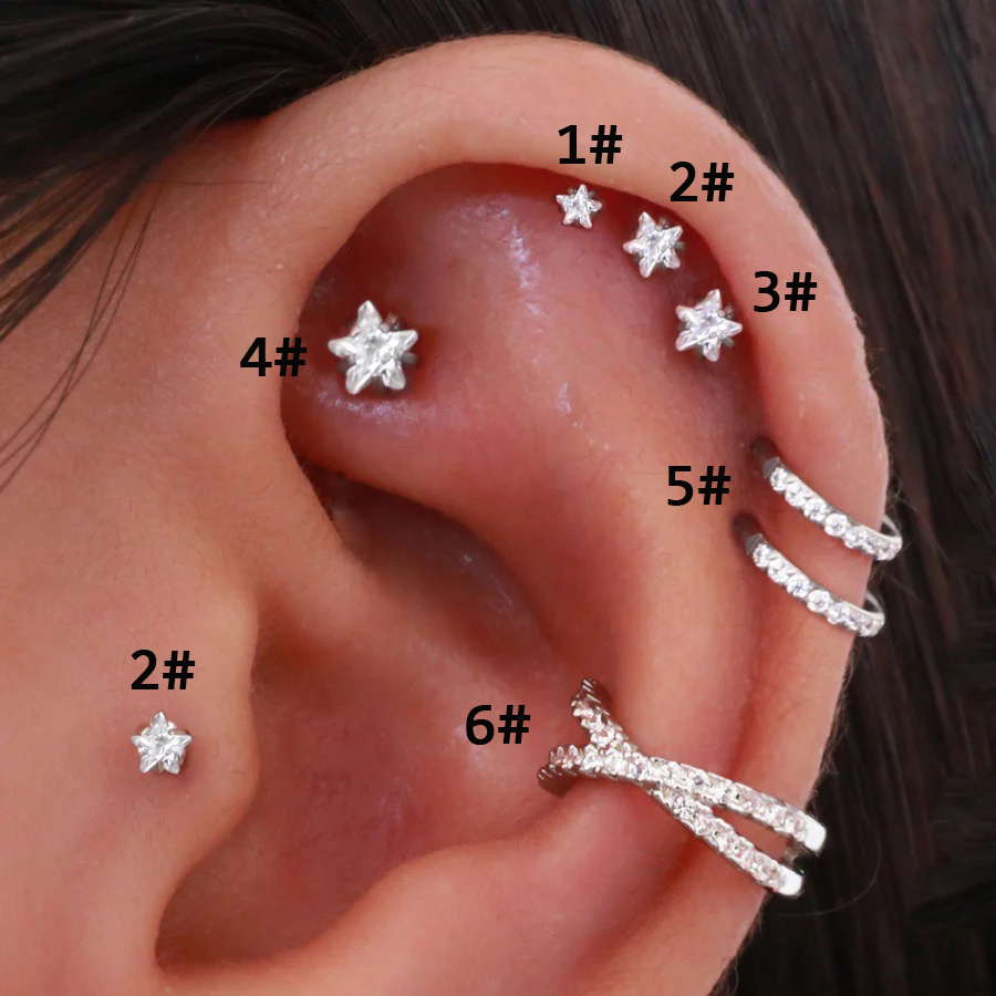 Body Jewelry Types - Женские серьги-спирали со звездами, 1 шт.,