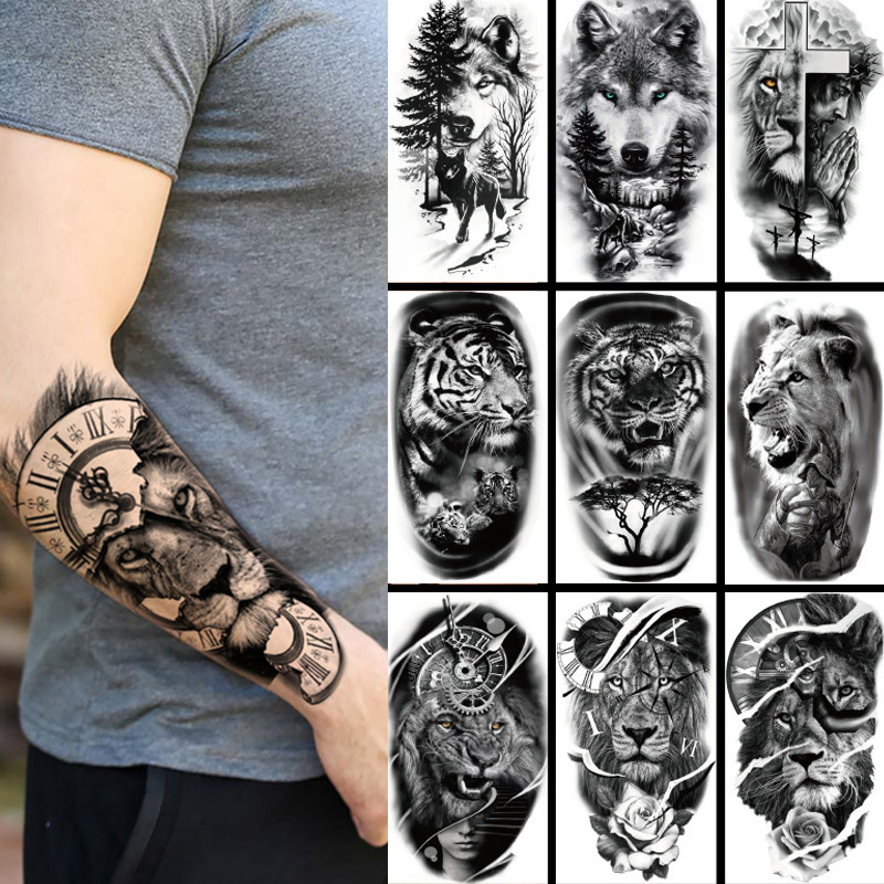 Body Jewelry Stickers - Водостойкая Временная тату-наклейка, лес, большой тигр,